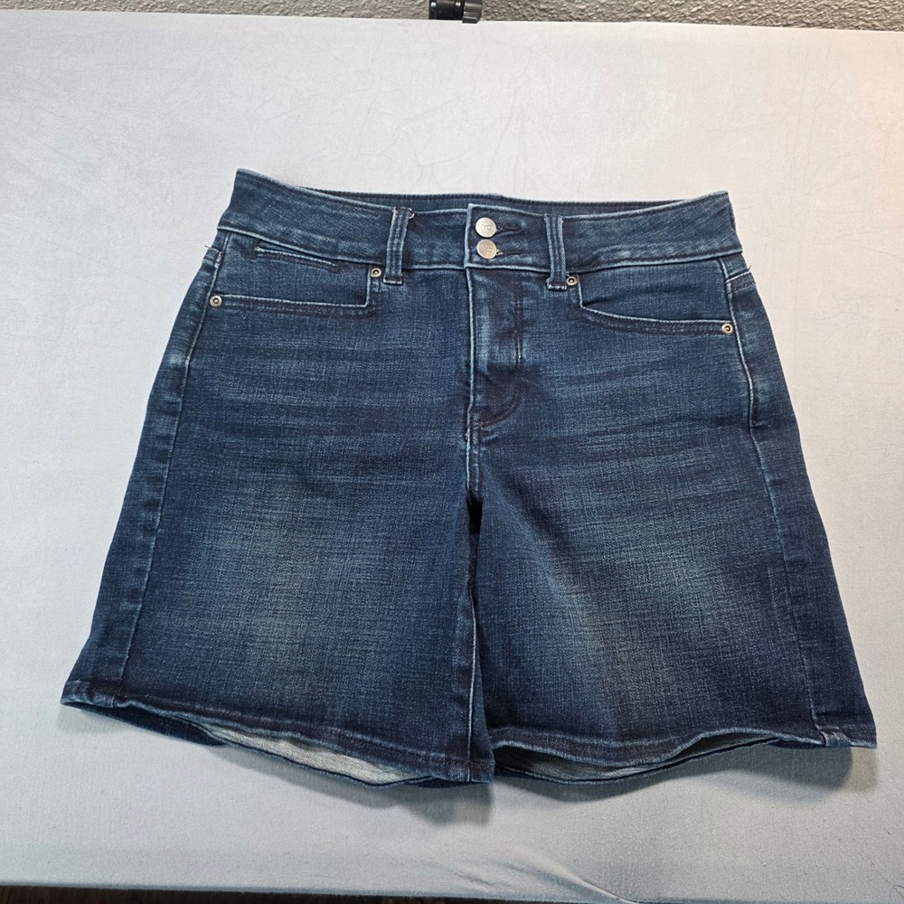 NYDJ Womens High Rise Lift Tuck Denim Shorts Dark Wash Blue Size 2 Stretch